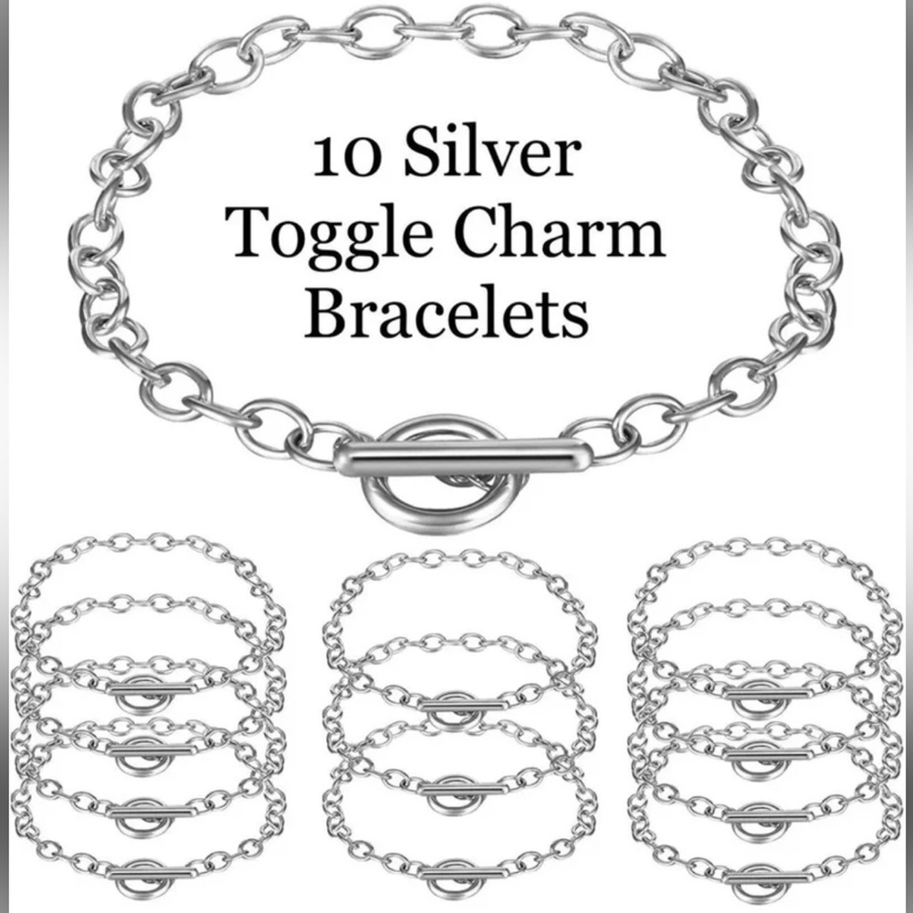10 Silver Tone OT TOGGLE Charm Bracelets &/or Anklets DIY Jewelry Making Bulk